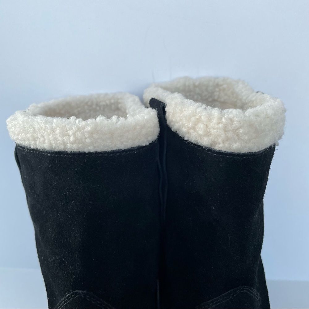 Sole Society Black Faux Suede Flat Boots Women Size 9.5 Lined Almond Toe - Picture 4 of 7